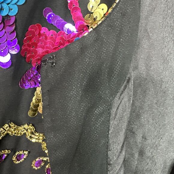 Vintage Draper’s & Damon’s 1X Silk Sequin Beaded Floral Jacket Black Glam - Picture 14 of 16